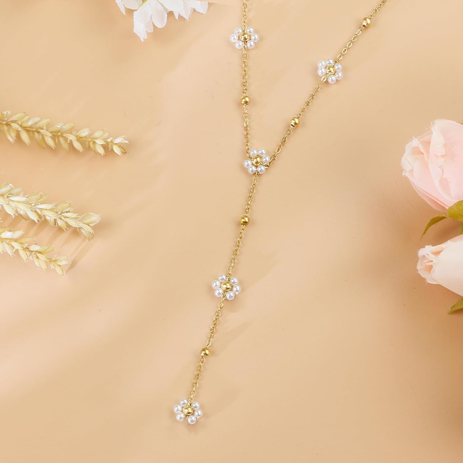 Pearl Necklaces for Women, Daisy Pearls Choker for Women'S Pearl Strand Necklaces as Valentines Day Gifts for Teens, Silver Daisy Birthday Gifts 3 Pearls White Necklace as Bridesmaid Gifts