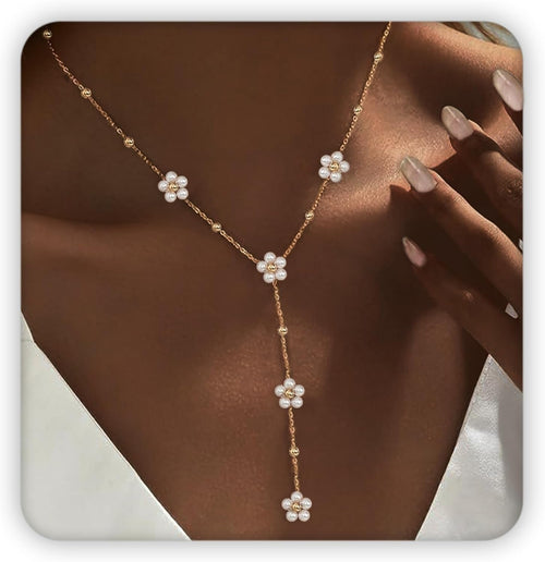 Pearl Necklaces for Women, Daisy Pearls Choker for Women'S Pearl Strand Necklaces as Valentines Day Gifts for Teens, Silver Daisy Birthday Gifts 3 Pearls White Necklace as Bridesmaid Gifts